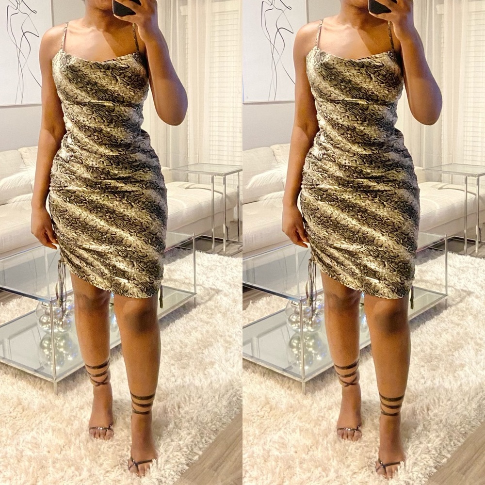 Printed Side Drawstring Dress
